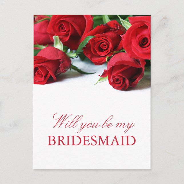 Romantic Red Roses Bridesmaid Postcard (Front)