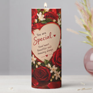 Romantic Red Roses Crystal Heart Valentine Love Ca Pillar Candle