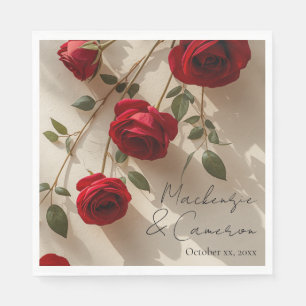 Romantic Red Roses Custom Name Napkins