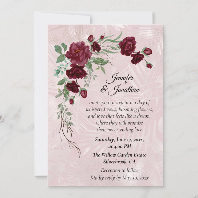 Romantic Red Roses Customizable Wedding Invitation (Front)