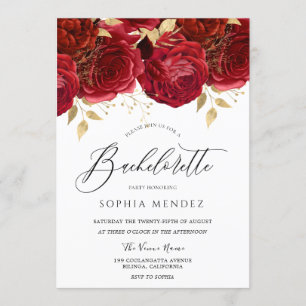 Romantic Red Roses Elegant Bachelorette Party Invitation