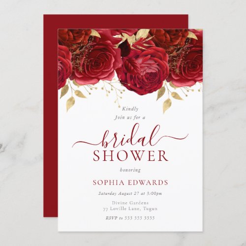 Romantic Red Roses Elegant Bridal Shower Invitation