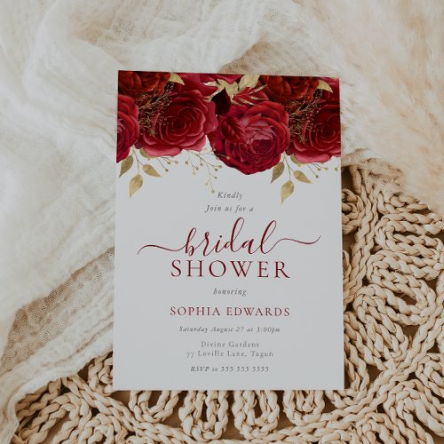 Romantic Red Roses Elegant Bridal Shower Invitation