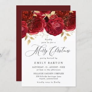 Romantic Red Roses Elegant Christmas Party Invitation