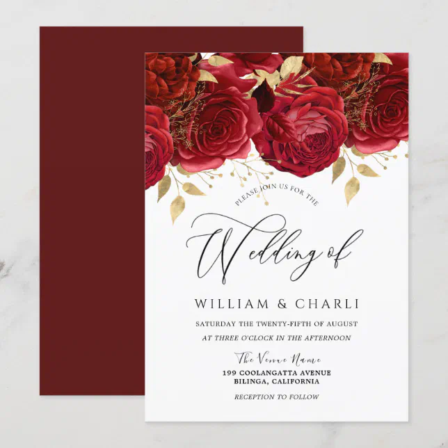 Romantic Red Roses Elegant Wedding Invitation | Zazzle