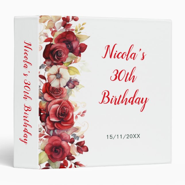 Romantic Red Roses Floral Birthday Photo Album 3 Ring Binder (Front/Spine)