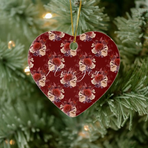 Romantic Red Roses Floral Ceramic Ornament