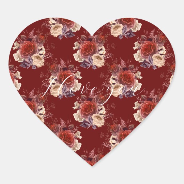 Romantic Red Roses Floral Heart Sticker (Front)