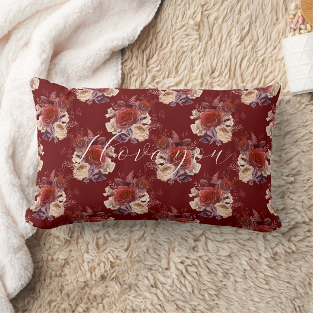 Romantic Red Roses Floral Lumbar Pillow (Blanket)