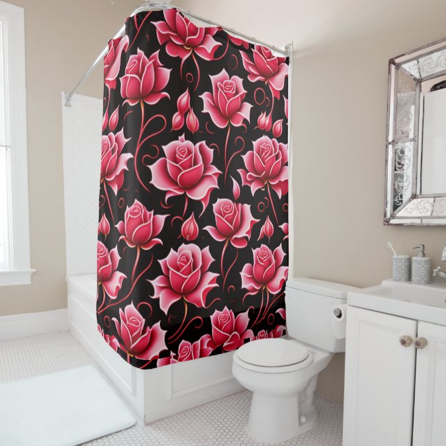 ROMANTIC RED ROSES FLORAL  SHOWER CURTAIN (In Situ)