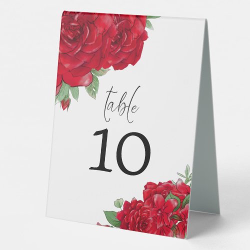 Romantic Red Roses Floral Watercolor Script Table Tent Sign