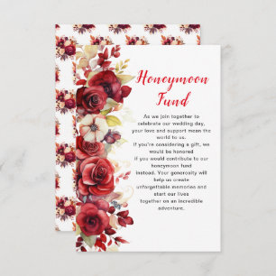 Romantic Red Roses Floral Wedding Honeymoon Fund Enclosure Card