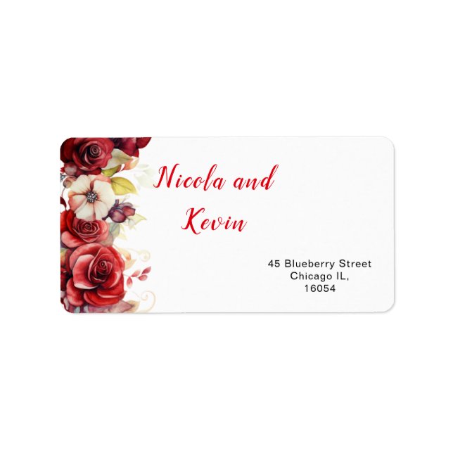 Romantic Red Roses Floral Wedding  Label (Front)