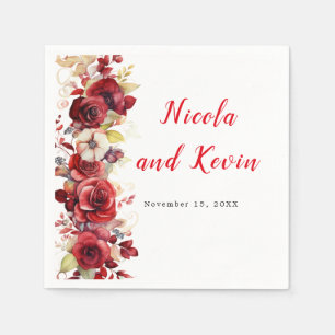 Romantic Red Roses Floral Wedding Napkins