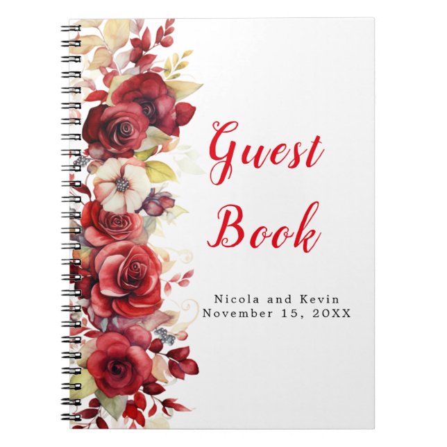 Romantic Red Roses Floral Wedding Notebook (Front)
