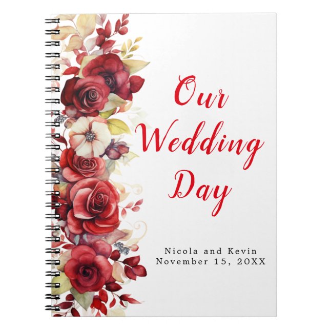 Romantic Red Roses Floral Wedding Planner Notebook (Front)