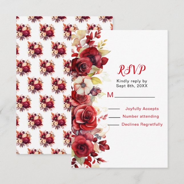 Romantic Red Roses Floral Wedding  RSVP Card (Front/Back)