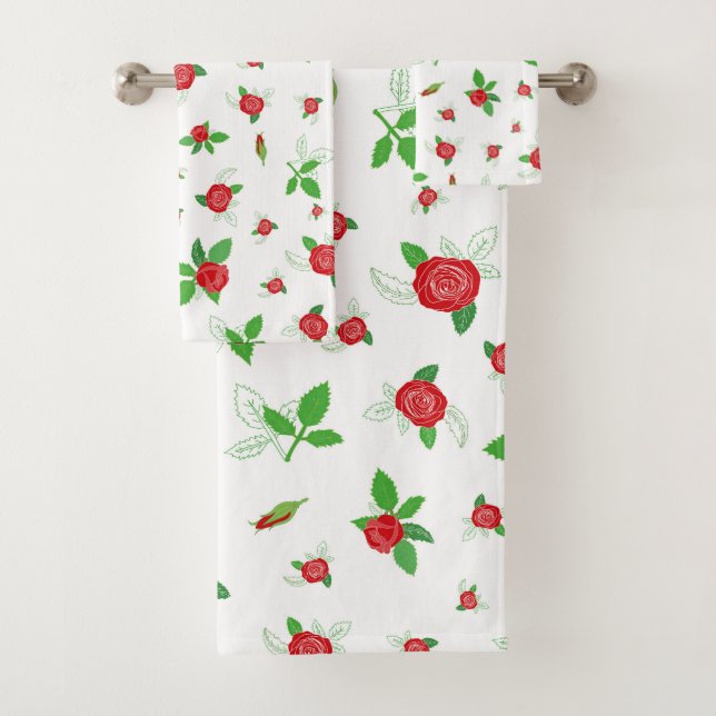 Romantic Red Roses Flowers Pattern  Bath Towel Set (Insitu)