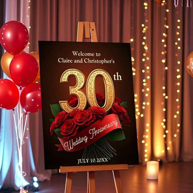 Romantic Red Roses Gold 30th Wedding Anniversary Foam Board (Creator Uploaded)