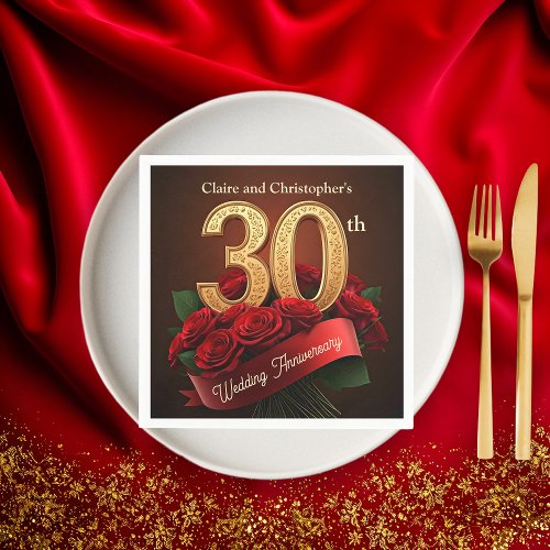 Romantic Red Roses Gold 30th Wedding Anniversary