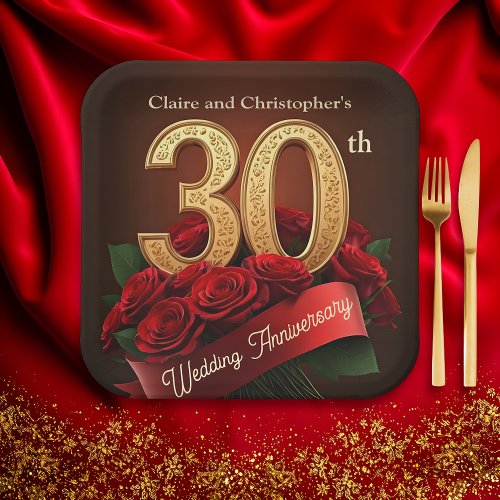 Romantic Red Roses Gold 30th Wedding Anniversary