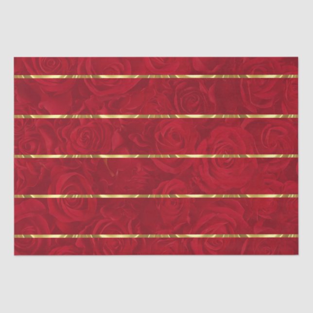 Romantic Red Roses Gold Accents Tissue Paper (Front)