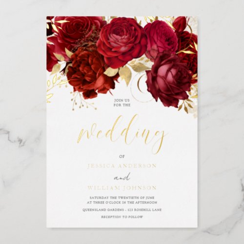 Romantic Red Roses Gold Foil Wedding Foil Invitation