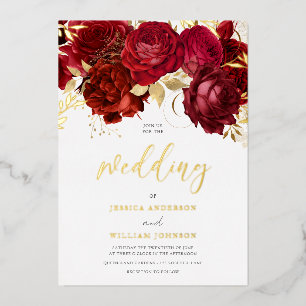 Romantic Red Roses Gold Foil Wedding Invitation