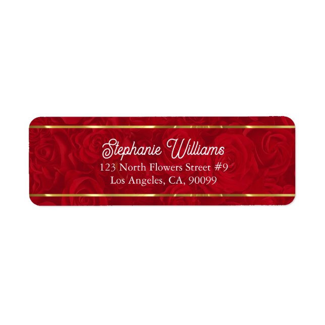 Romantic Red Roses Gold Stripes Accent Label (Front)