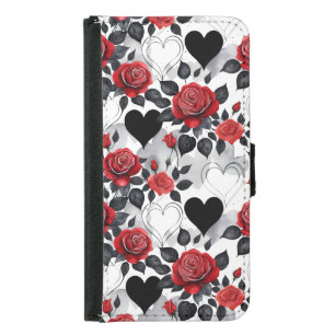 Romantic Red Roses Goth Black Hearts Patterned Samsung Galaxy S5 Wallet Case