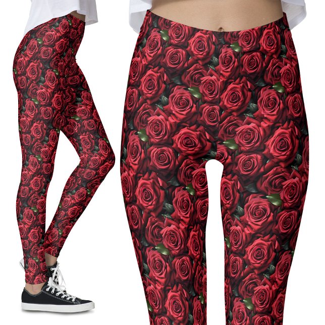 Romantic Red Roses Gothic Alternative Floral Leggings (Creator Uploaded)