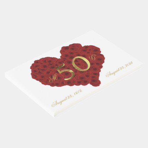 Romantic Red Roses Heart 50th Wedding Anniversary Guest Book