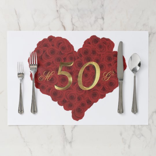 Romantic Red Roses Heart 50th Wedding Anniversary Paper Placemat