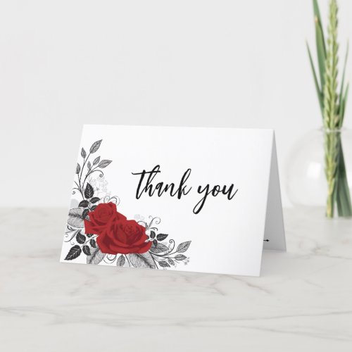 Romantic Red Roses Intertwined  Thank You Card