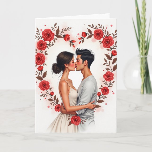 Romantic Red Roses Kiss Card (Front)