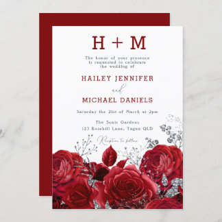 Romantic Red Roses Monogram Wedding Invitation