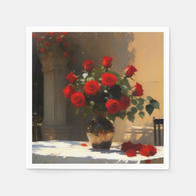 Romantic Red Roses Napkins (Front)