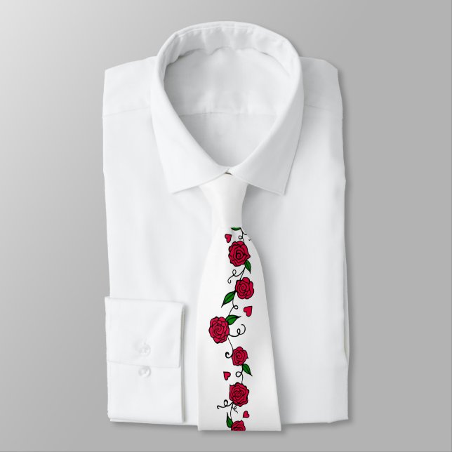 Romantic Red Roses Neck Tie (Tied)