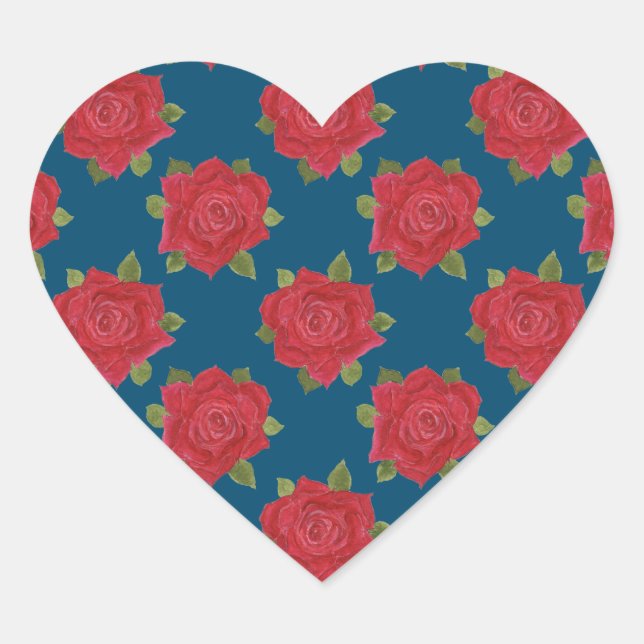 Romantic Red Roses on Blue Twenty Hearts Stickers (Front)