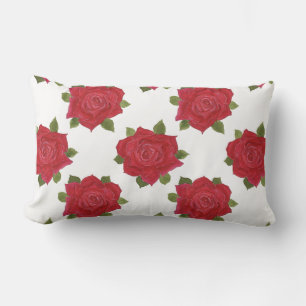 Romantic Red Roses on White Custom Lumbar Pillow