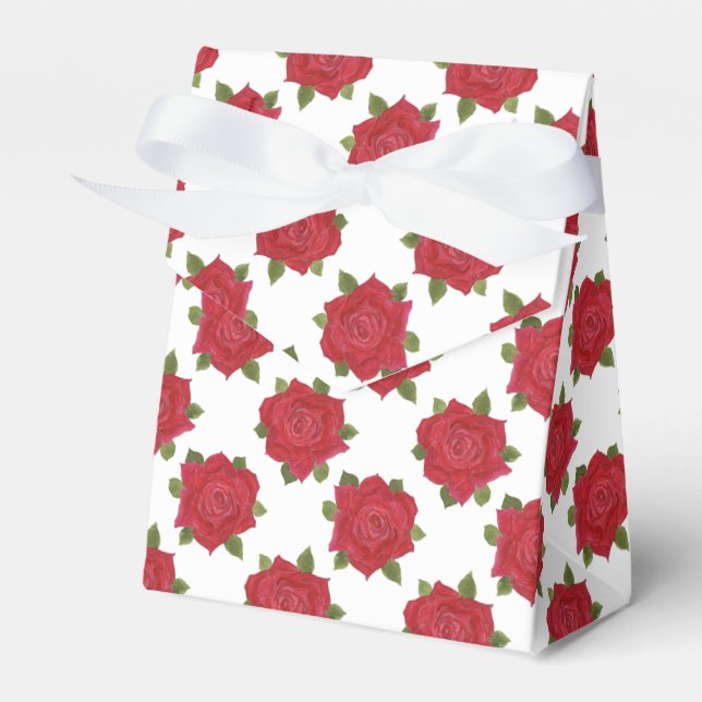 Romantic Red Roses on White Custom Tent Favor Box (Front Side)