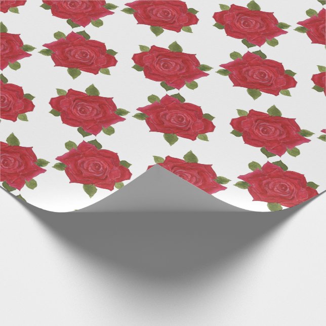 Romantic Red Roses on White Custom Wrapping Paper (Corner)