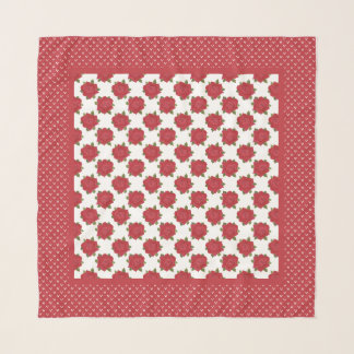 Romantic Red Roses on White, Red Border Scarf