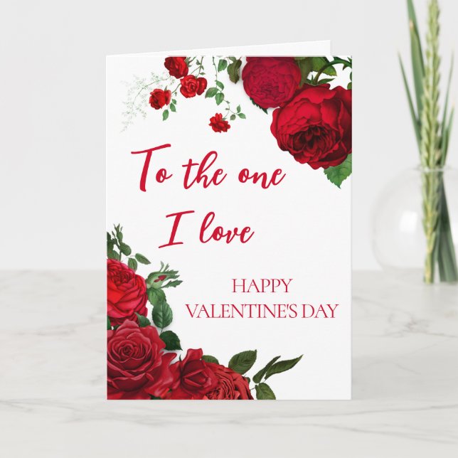 Romantic Red Roses on White Valentine's Day Card (Front)