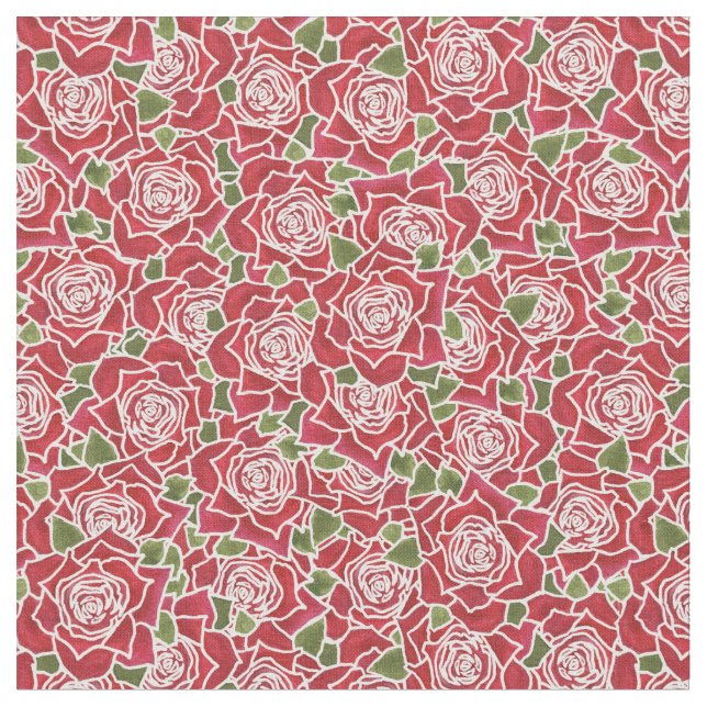 Romantic Red Roses Pattern Fabric (Close Up)