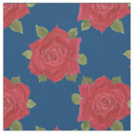 Romantic Red Roses Pattern on Blue Custom Fabric
