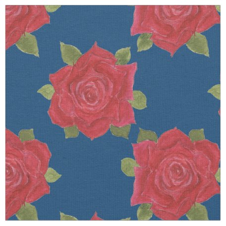 Romantic Red Roses Pattern on White Custom Fabric | Zazzle