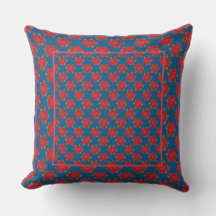 Romantic Red Roses Pattern on Deep Blue Throw Pillow