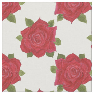 Romantic Red Roses Pattern on White Custom Fabric