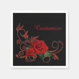 Romantic Red Roses Red and Black Napkins